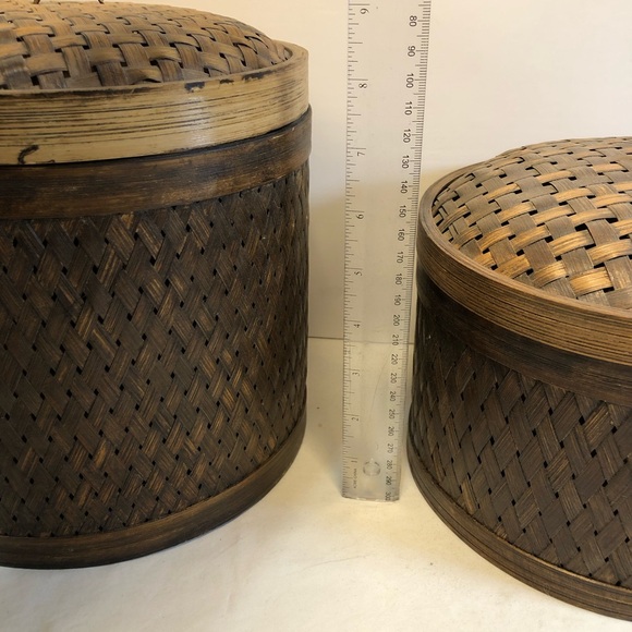 2 Vintage Woven Canisters Containers With Lids - Picture 3 of 16
